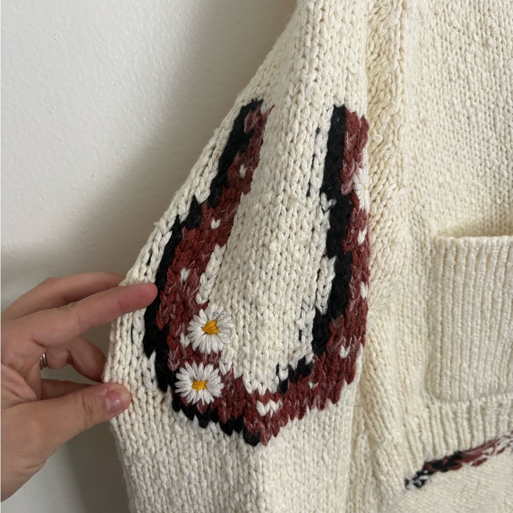 Anthropologie Pilcro Western Horse Sweater Button Cardigan Cream Women’s Small - Picture 3 of 7
